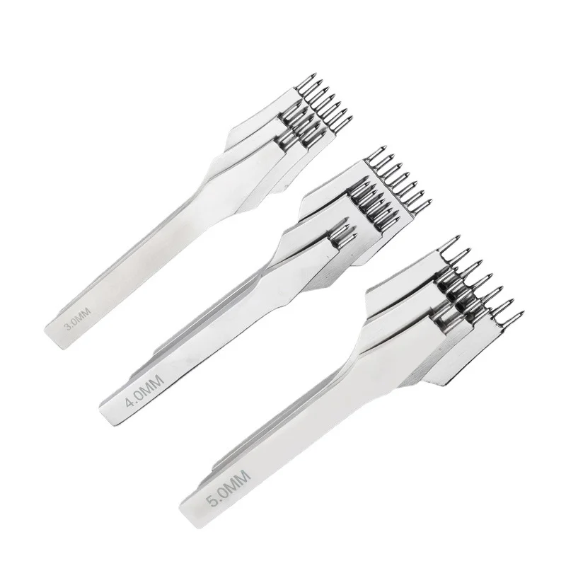 DIY Leather Round Hole Punching Tool Pricking Iron Stitching Tools Leather Chisel Stitching Punch 3/4/5mm Spacing