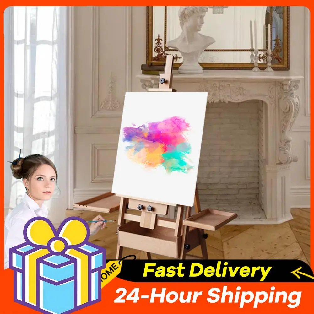 Beech Multifunctional Easel with Drawer Tray Foldable Adjustable Easel ...