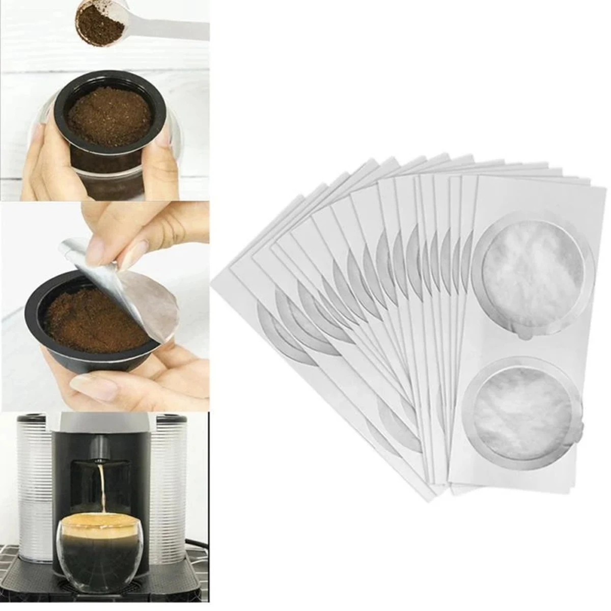 100 Pz 62Mm Capsule Di Caffè Usa E Getta Guarnizioni Fogli Crema Schiuma Caffè Filtro Coperchio Adesivo Per Nespresso Vertuo
