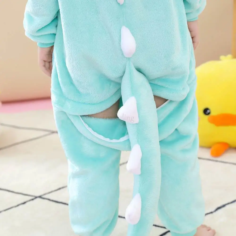 One Piece Hooded Dinosaur Kigurumi Pajamas Flannel Boys Jumpsuits Halloween Cosplay Costume Unicorn Kigurumi Onesies for Kids