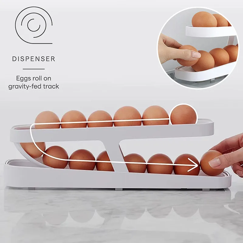 

Automatic Rolling Egg Holder Rack Fridge Egg Storage Box Egg Container Egg Dispenser Fridge Organizer Kitchen Refrigerator