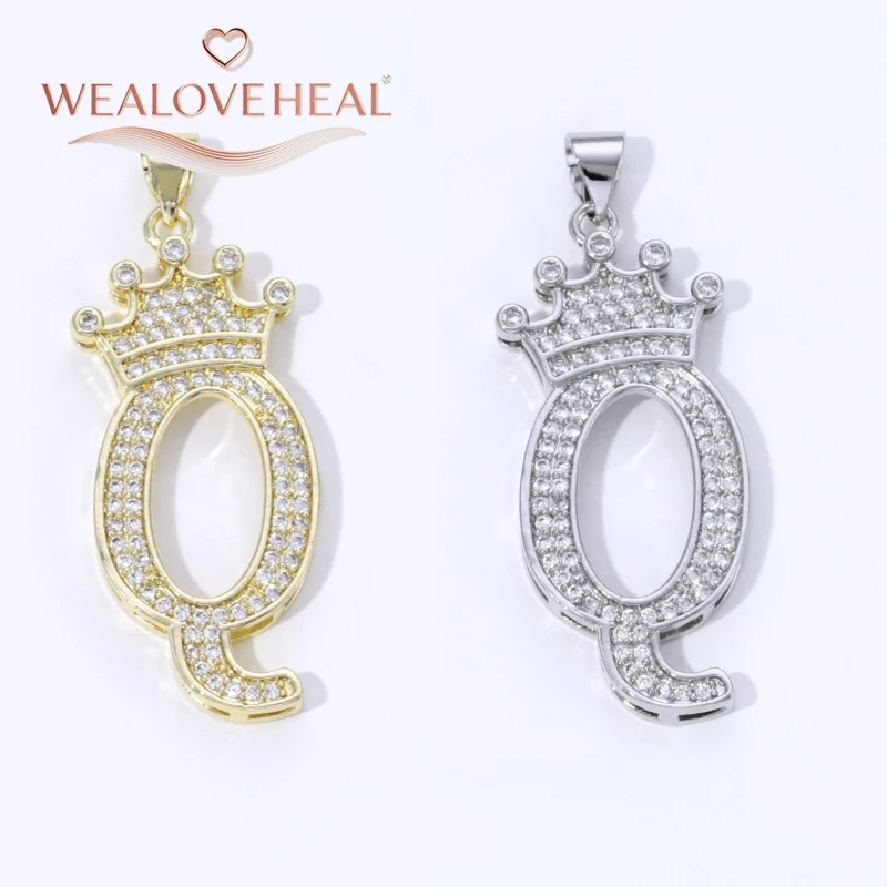 18K Vergoldeter Messing A-Z Kronen-Initial-Anhänger, mit Zirkonia besetzt, 26 Buchstaben-Charms für DIY Halsketten und Schmuckherstellung – Detail 35