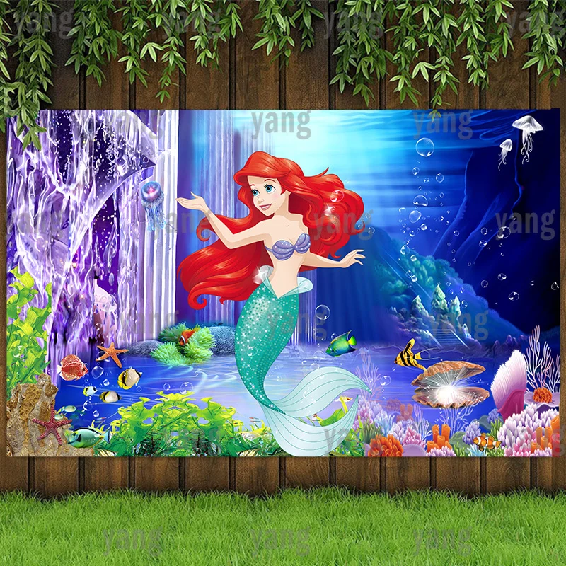Disney Cute Pink Little Mermaid Ariel Princess Wedding Castle Bubble Undersea Fondale Girls Birthday Party Baby Shower Banner