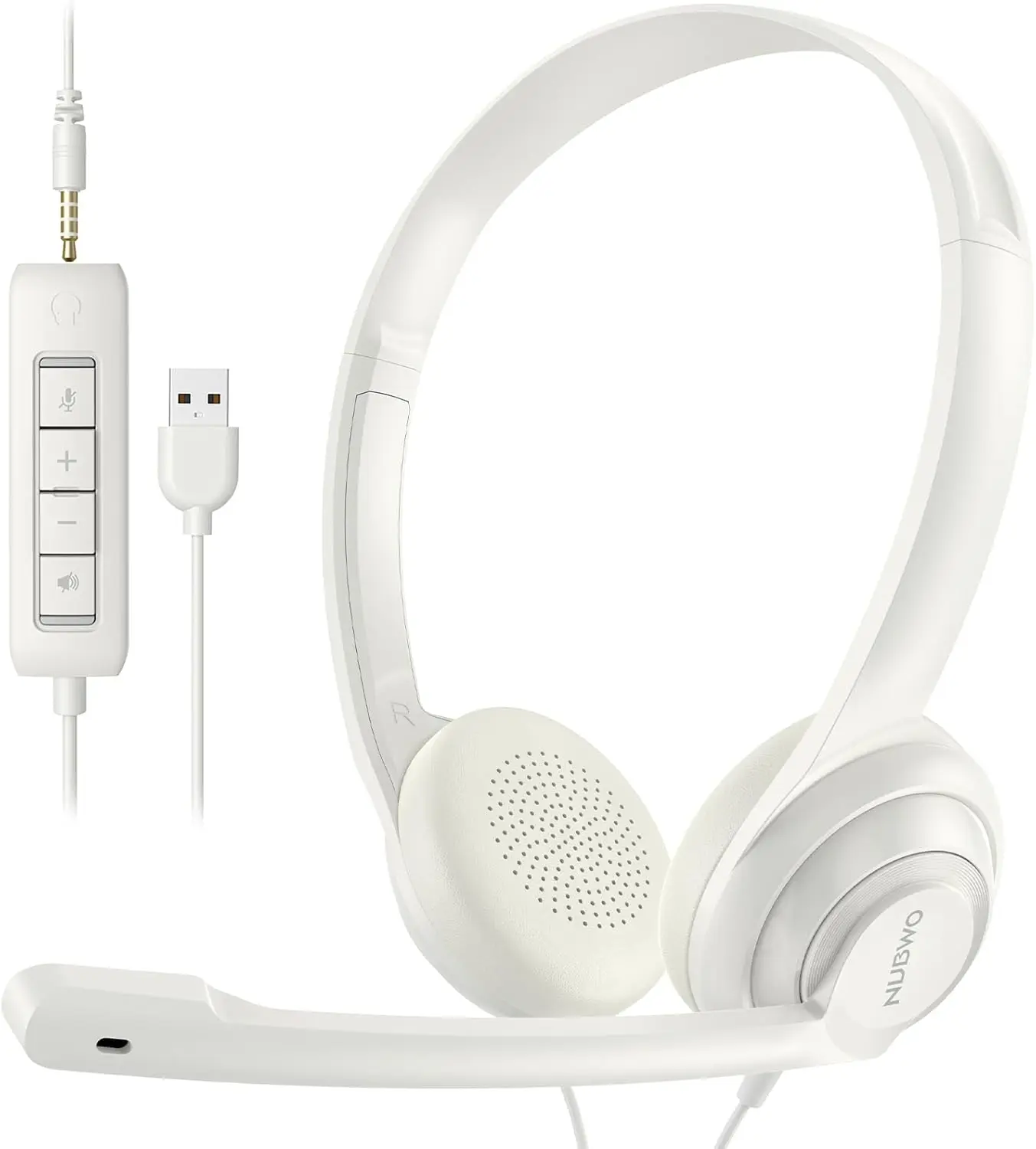 NUBWO USB Noise-Cancelling Comfort On-Ear Wired Office Headset with Mic