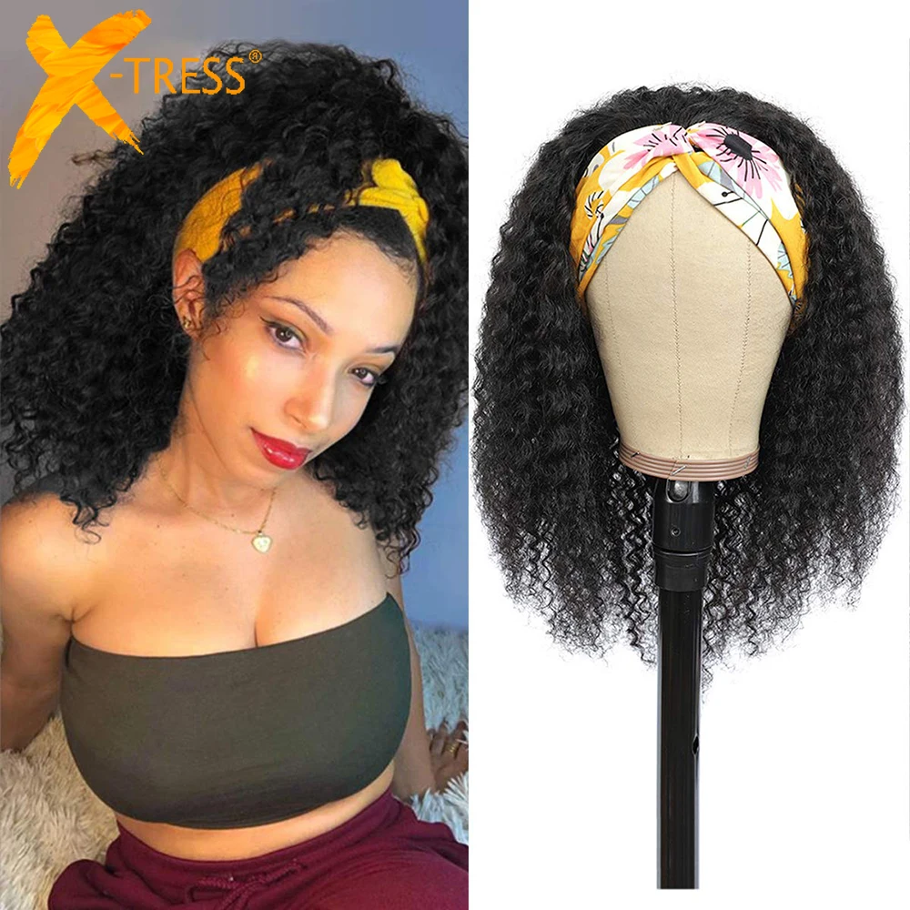 Synthetic Headband Wig For Black Women Kinky Curly Medium Length 18
