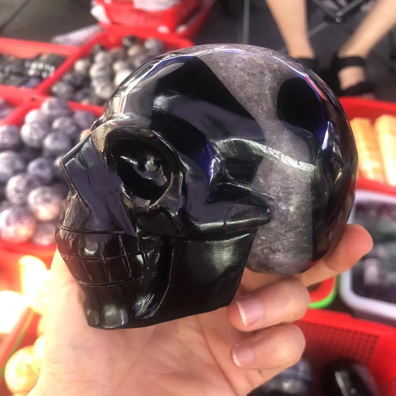 Skull Stone Natural Black Agate Geode Crystal Cranium Mineral Fengshui Reiki Meditation Energy Home Decor For Room 4