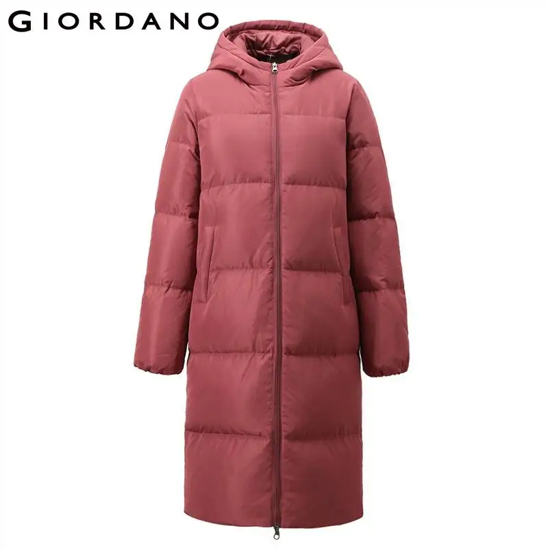 

GIORDANO Women Jackets Windproof Zip Front 85% Duck Down Jackets Simple Solid Color Mid Long Casual Hooded Down Jackets 13372871