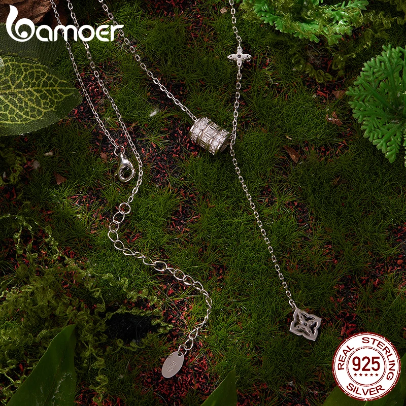 BAMOER Moissanite 목걸이 럭키 네잎 클로버 가디언 펜던트 여성용 파티 파인 쥬얼리 선물