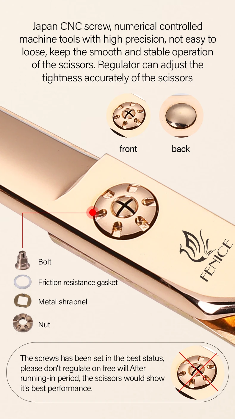 Fenice 6,5/7,0/7,5 Zoll JP440C Roségold Haustierpflegeklinge, gezahntes Scheren-Set, spurloses/V-förmiges Dunnelschere, Hundebesatz – Detail 10
