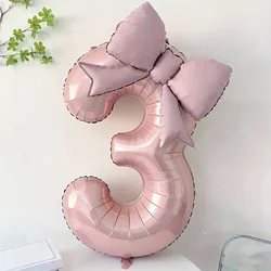 Pink 32 - Inch Foil Number Balloon with Bow - Perfect for Celebrations and Decor (Ruby)