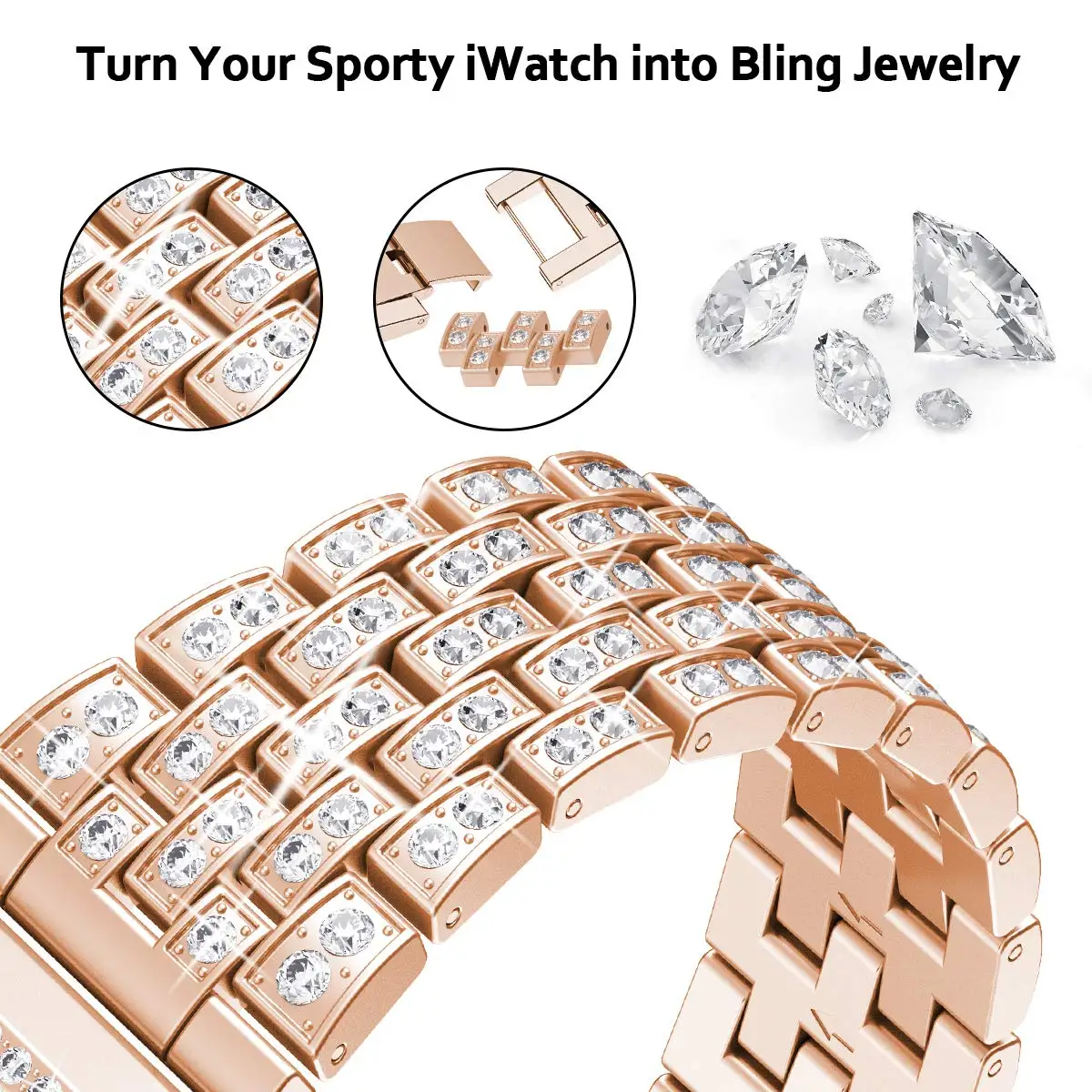 Elegant Stainless Steel Diamond Watchband - 22mm Women's Strap Bracelet