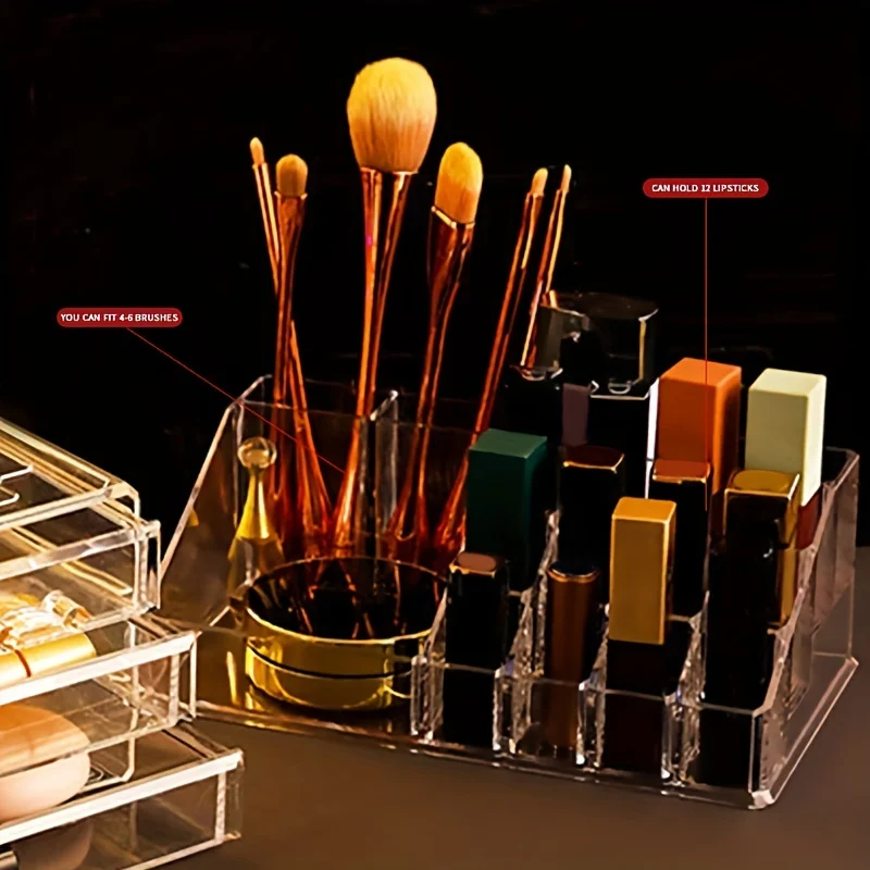 Lipstick Makeup Brush Pen Holder Transparent Storage Rack Desktop Cosmetics Storage Box Office Desk Acrylic Box Home 4