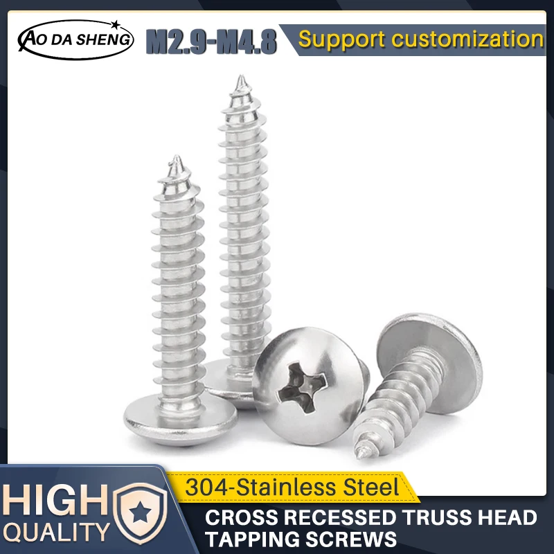 

AODASHENG Cross Recessed Truss Head Self Tapping Screws M2.9-M4.8 304 Stainless Steel Phillips Mushroom Head Tapping Screw