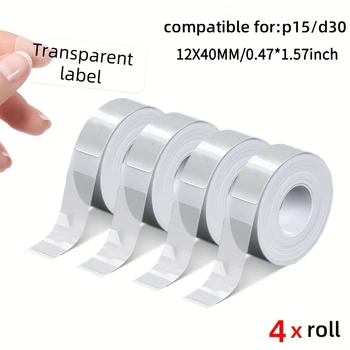 Etichette termiche trasparenti 12×40 mm, 4 rotoli, 640 fogli, per etichettatrici D30 Marklife P11/P12/P15/P50, organizzazione dell'ufficio
