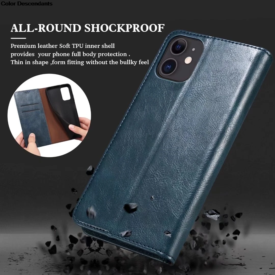 Elegant Solid Color Leather Flip Case with Magnetic Wallet & Card Slots