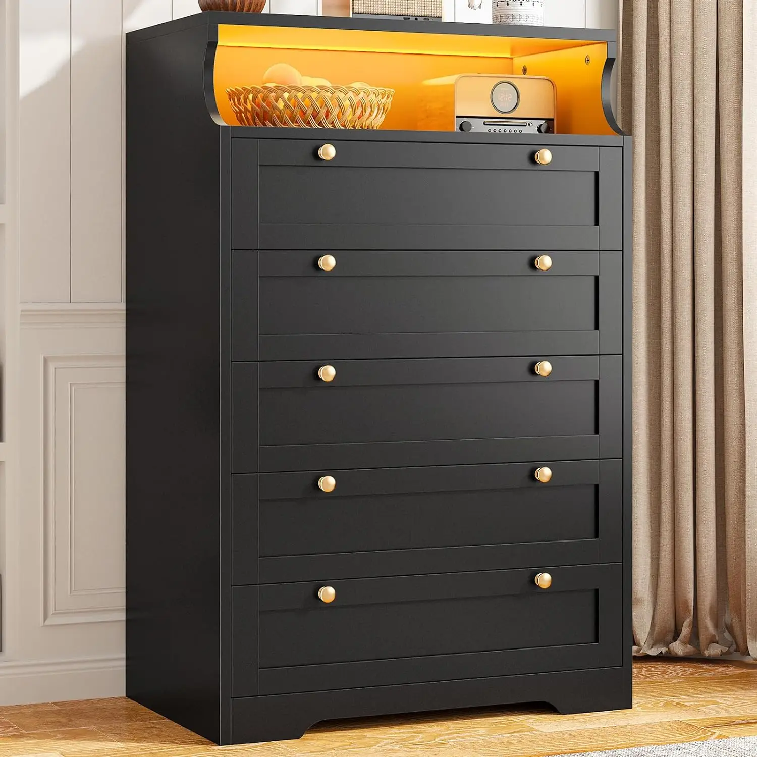

Bedroom Dressers & Chests, Tall Dresser with Wood Drawers,Tall Dressers for Bedroom,with LED