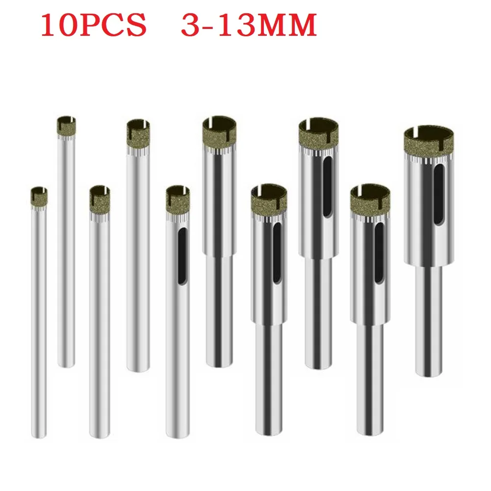 10pcs Diamond Coated Hss Drill Bit Set Tile Marble Glass Ceramic Hole Saw Drilling Bits For Power Tools 3mm-13mm 10pcs drilling holesaw cutting kit 8 50mm diamond coated hole saw durable cutter drill bit set for tile ceramic marble glass