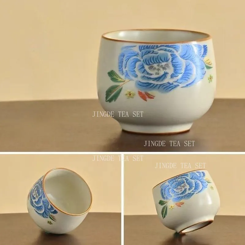 Chaozhou Embroidered Peony Teapot Chinese High-end Kung Fu Tea Set Household Lid Bowl Master's Tea Cup Tea Pot Underglaze Color