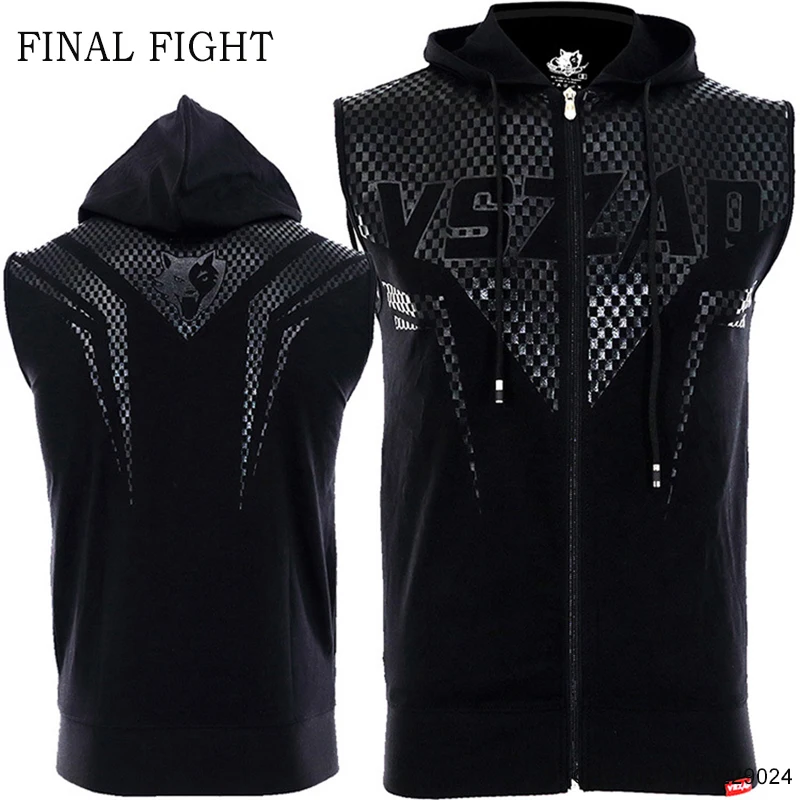 Vszap Muay Thai Hoodie Men's Boxing Training Shirt with Zipper Gym Hooded Fight Kickboxing Grappling Martial Arts Jacket Coat