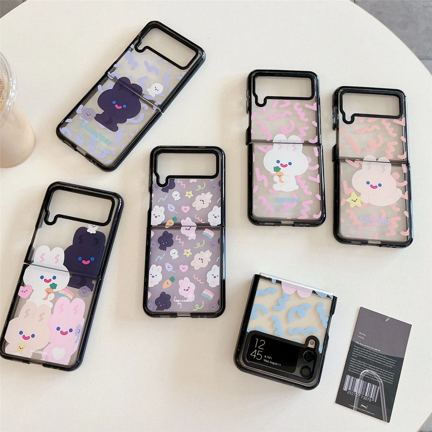 

Acrylic Black Border Rabbit Colorful Phone Case for Samsung Galaxy Z Flip 5 4 3 Back Cover for ZFlip4 ZFlip 5 Hard Case