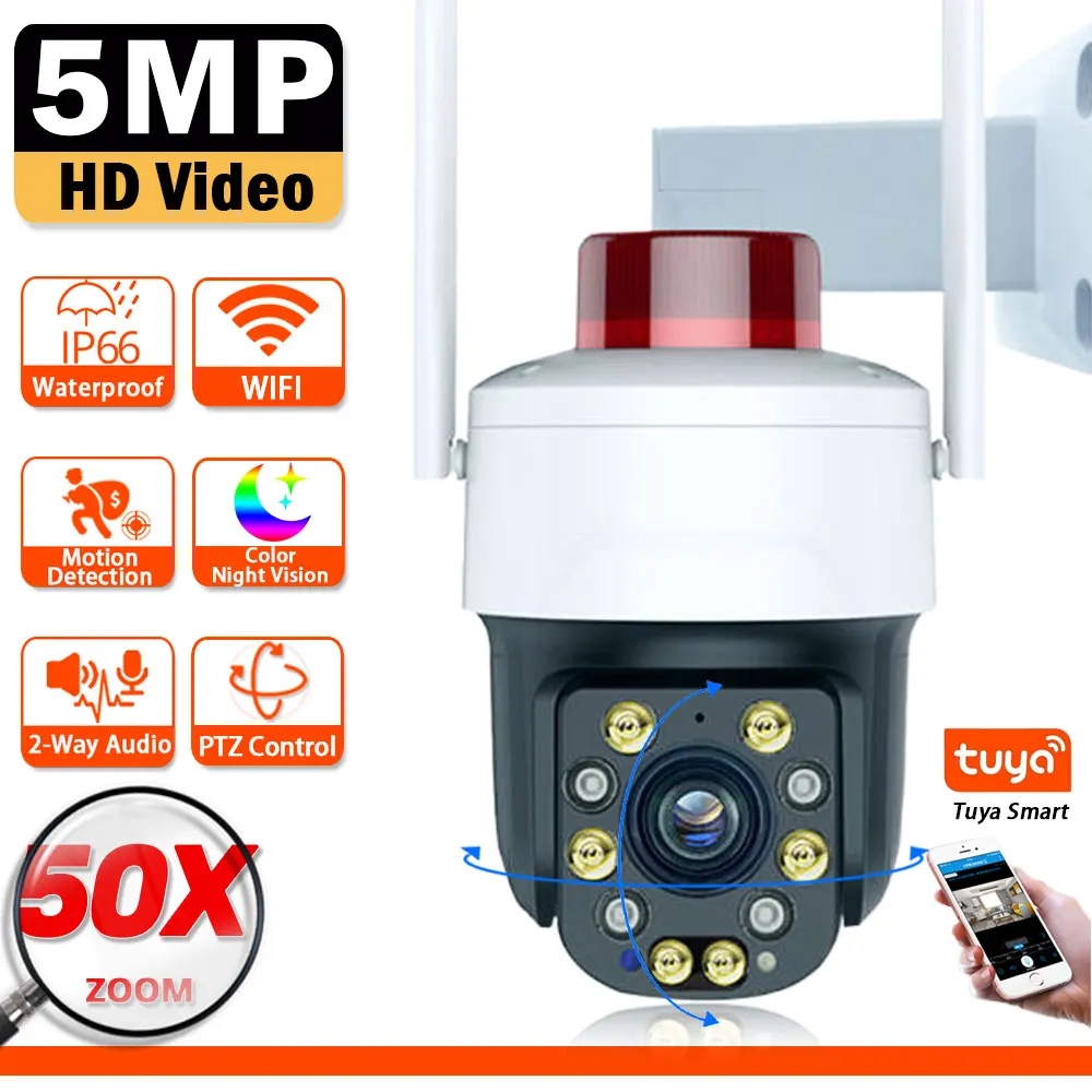 Tuya Smart 5Mp Wifi Camera 50X Zoom Ptz Outdoor 360 ° Telecamere Di Videosorveglianza Wireless Wi-Fi Security Cctv Ip Cam Visione Notturna