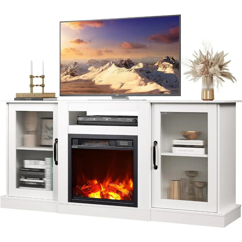 Fireplace TV Stand for 65" TVs, Entertainment Center with 18 Inch Electric Fireplace, TV Console with Open Shelves 3