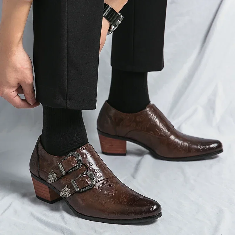 New High Heels Mens Shoes Casual Leather Monk Strap Shoes For Men All-match Men's Coiffeur Mens Slip on Shoes Mens Loafers