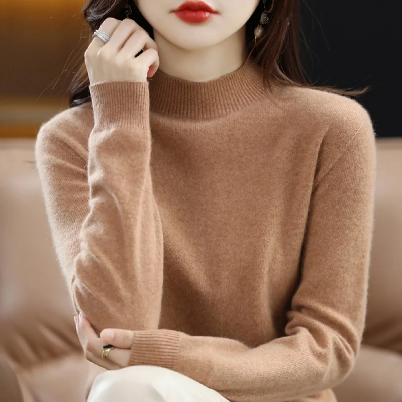

23 New modelsSpring Undershirt Popular Women's Knitted Sweater Half Turtleneck Solid Color Sweater Fashion All-Matchingtrendsett