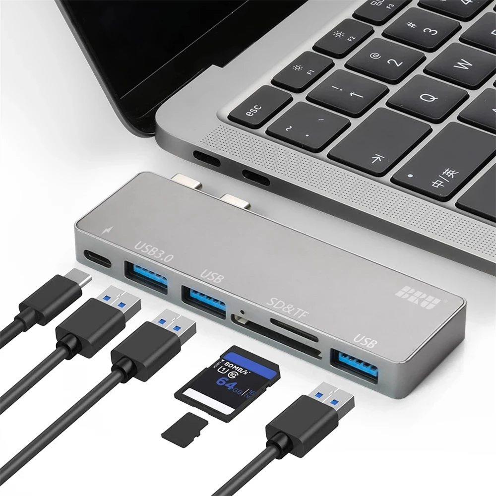 맥북 어댑터용 USB C 허브, USB 3.0, Tf, Sd 리더 슬롯, 맥북 에어 2020 2019 2018, Pd