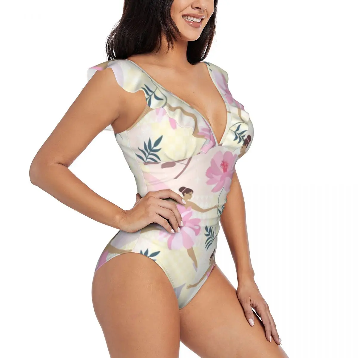 

Sexy One Piece Swimsuit Push Up Swimwear Cute Fairies Girls Roses Women Ruffle Monokini Swimsuit Bodysuit Bathing Suit