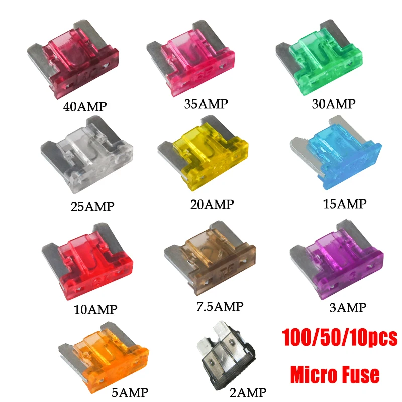 100/50/10pcs Micro Car Fuses Automotive Blade Type Mini Fuse Assortment