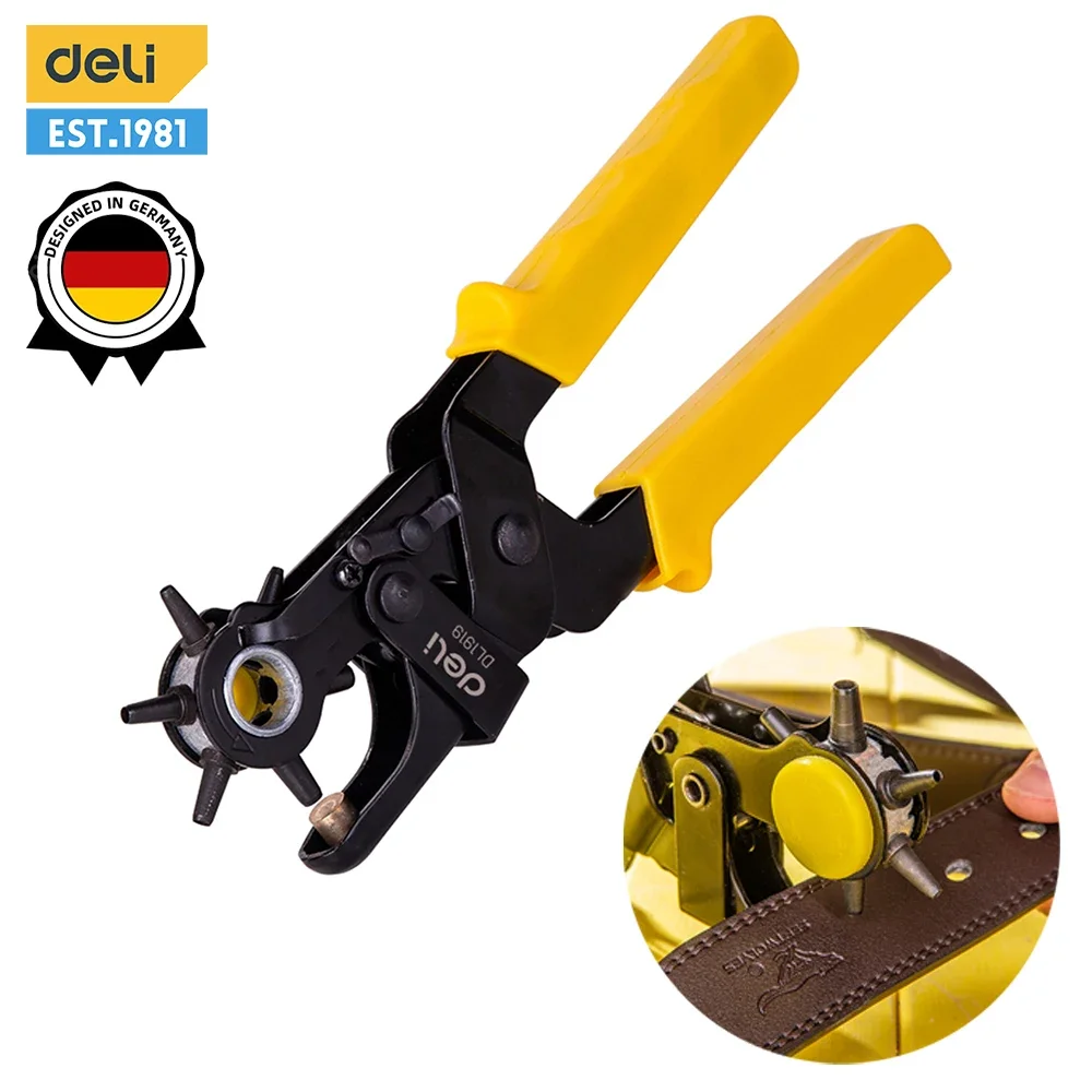 Deli 벨트 펀치 플라이어 전문 구멍 펀치 플라이어 세트, 아일렛 펀처 회전 재봉틀 가방 도구 수공구, 9 인치