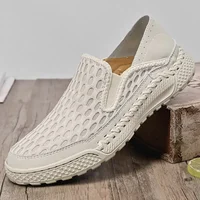 Men Handmade Mesh Breathable Shoes Summer Round Head Solid Colour Non-slip Loafers Lightweight Comfortable Soft Sole Sneakers 2