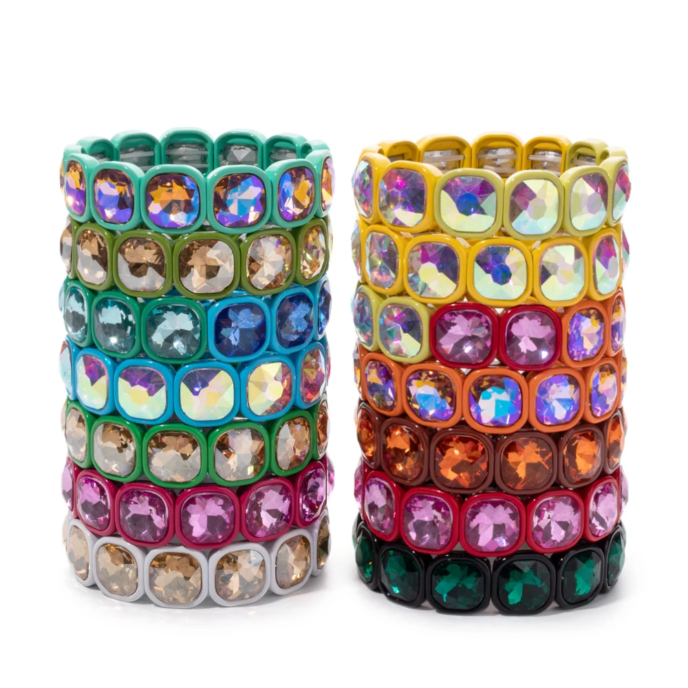 2024 New Design Winter Crystal Beads Bracelets Colorful Beads Elastic Bracelets For Women Handmade Bohemian Shiny Jewelry 4