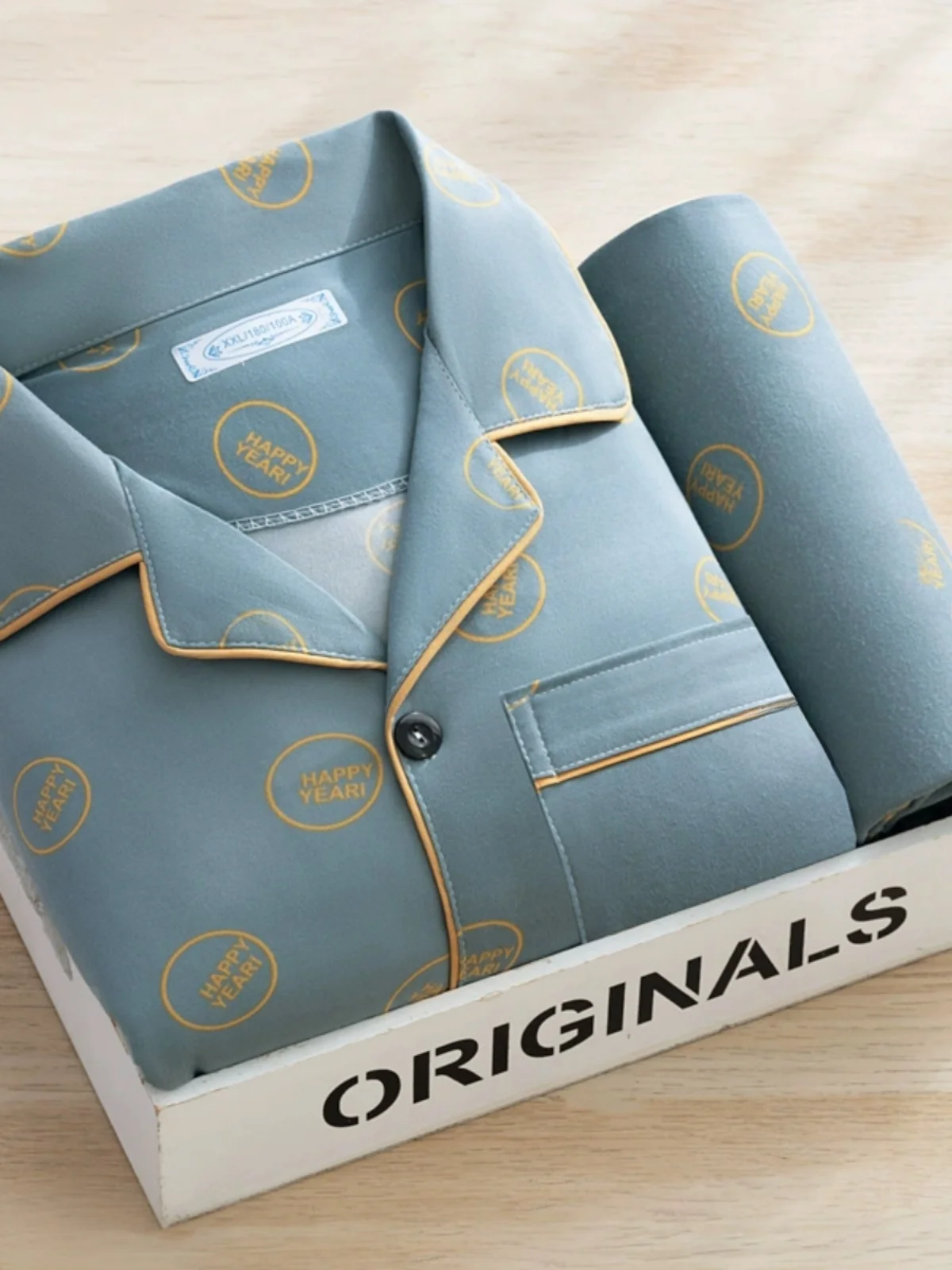 Men's Thin Cotton Pajamas Long Sve Long Pants Two-Piece Set Casual Simple Print Letter Home Wear Spring Autumn Youth Sle