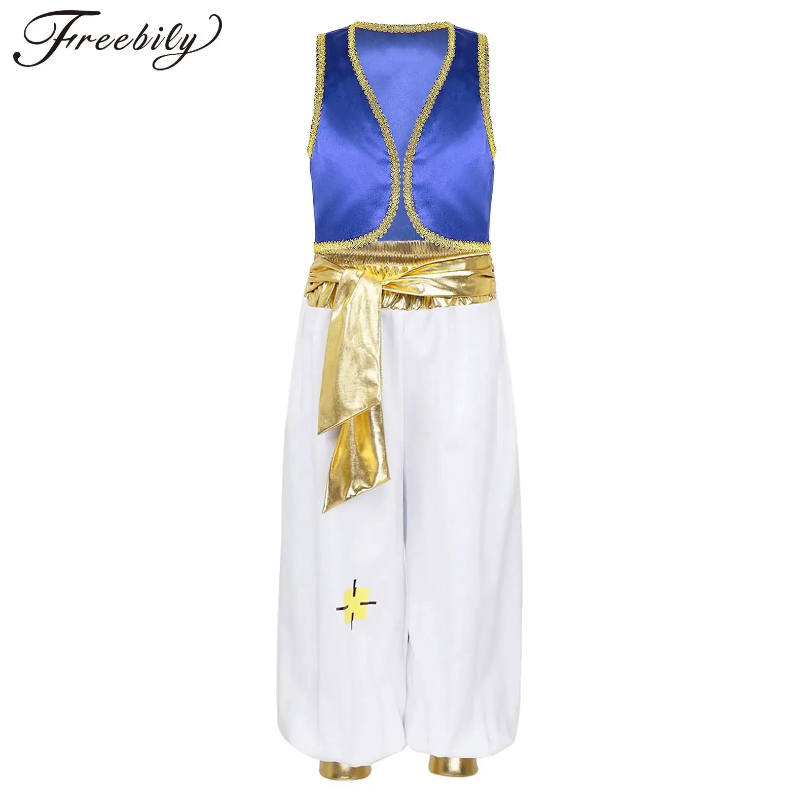 Bambini Ragazzi Costumi Principe Arabo Carnevale Di Halloween Gioco Di Ruolo Aladin Fancy Dress Up Indian Arab Ves Gilet E Pantaloni Set
