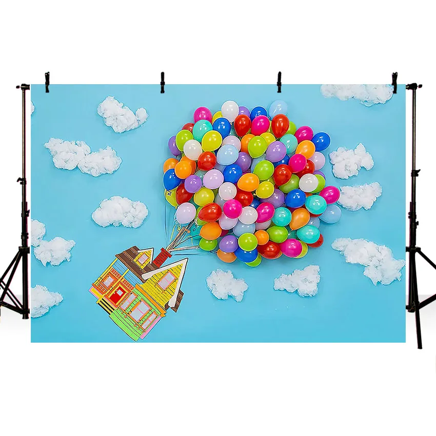 Mehofond Photography Background Adventure Up Up and Away Balloon Blue Sky White Cloud Birthday Party Decor Backdrop Photo Studio photo backdrop