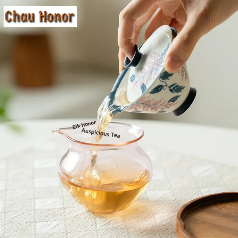 110ml Hand-painted Wisteria Flower Gaiwan Antique Tea Tureen Tea Bowl With Lid Kit Tea Maker Cover Bowl Tea Items Ornaments