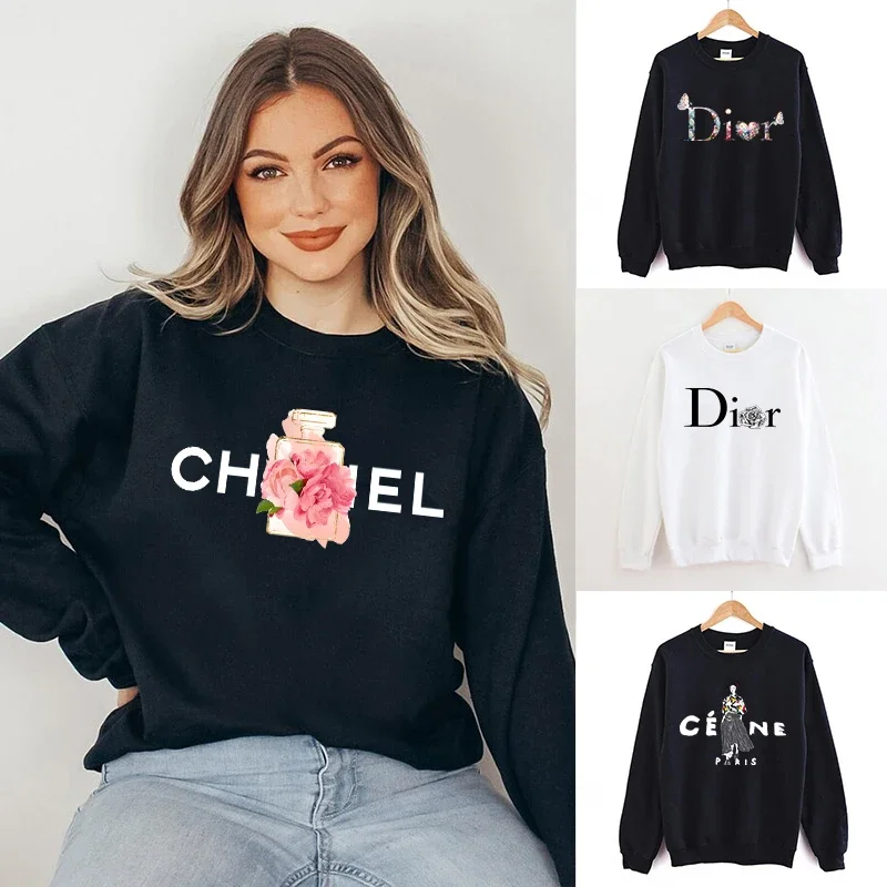 

Women's Vintage Sweatshirt Elegant Round Neck Pullovers Luxury Sweaters Basic Hoodies for Women Loose Fit Warm Fleece Hoodie