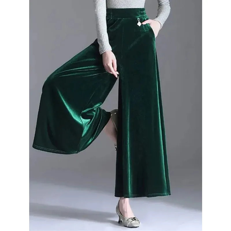 

High Waist Vintage Fashion Straight Pantalones Oversized Mom's Velvet Winter Culotte Pants Elegant Baggy Casual Wide Leg Trouser