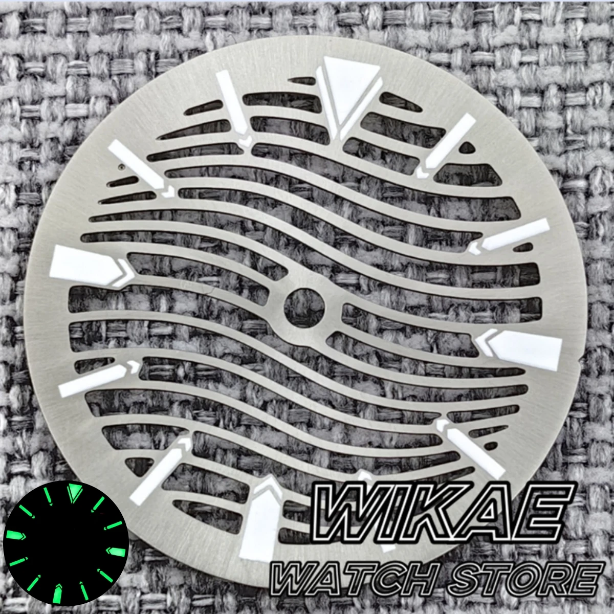 Skeleton Wave Design Hollow-Out Watch Dial 29mm with C3 Luminous Feature - Black, Silver, Blue, Green Face