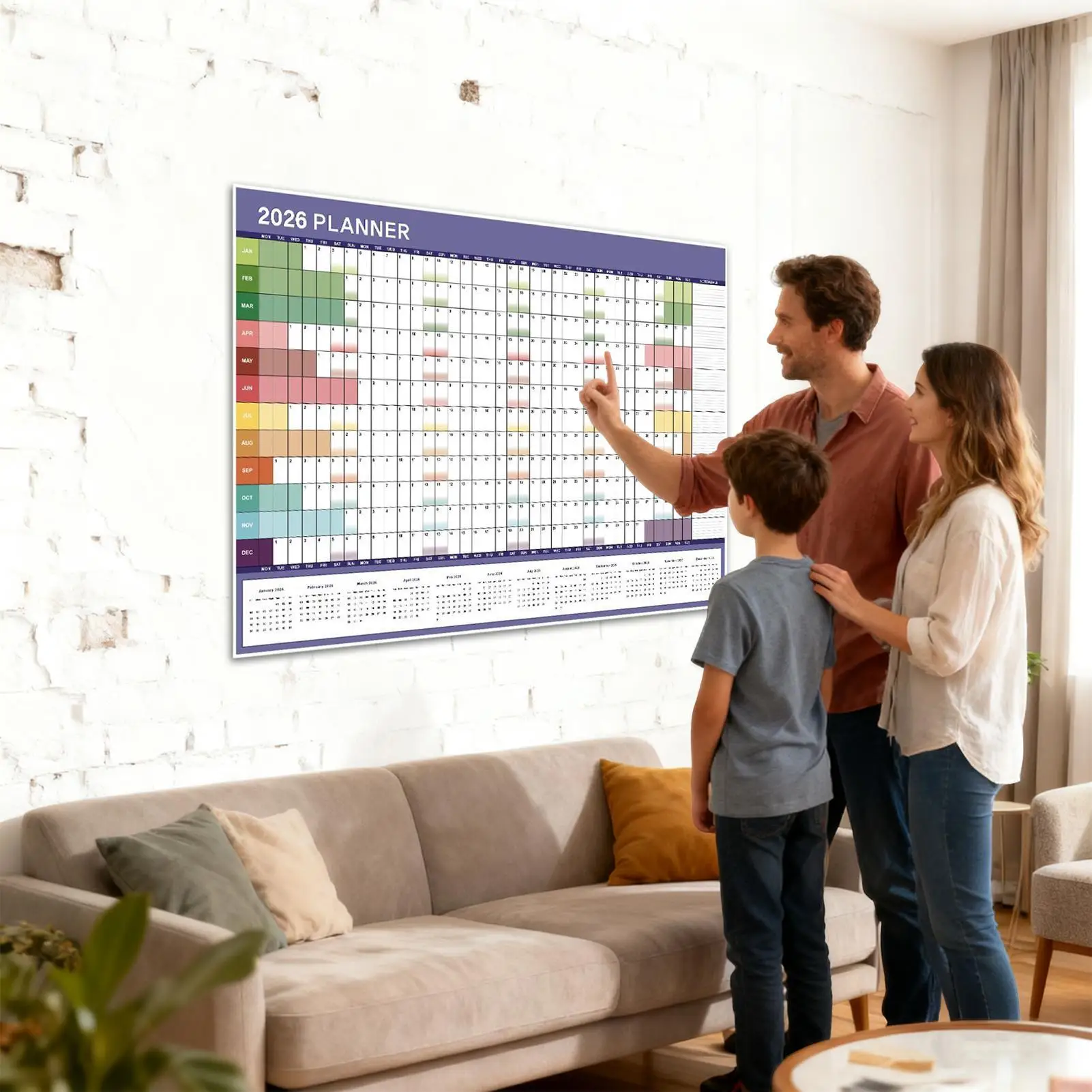 Grande Calendario da Parete 2026 29x20 Pollici con Adesivi, Planner Mensile per Ufficio, Casa, Scuola, Organizzatore di Orari di Studio, Lavagna per Appunti - immagine 4