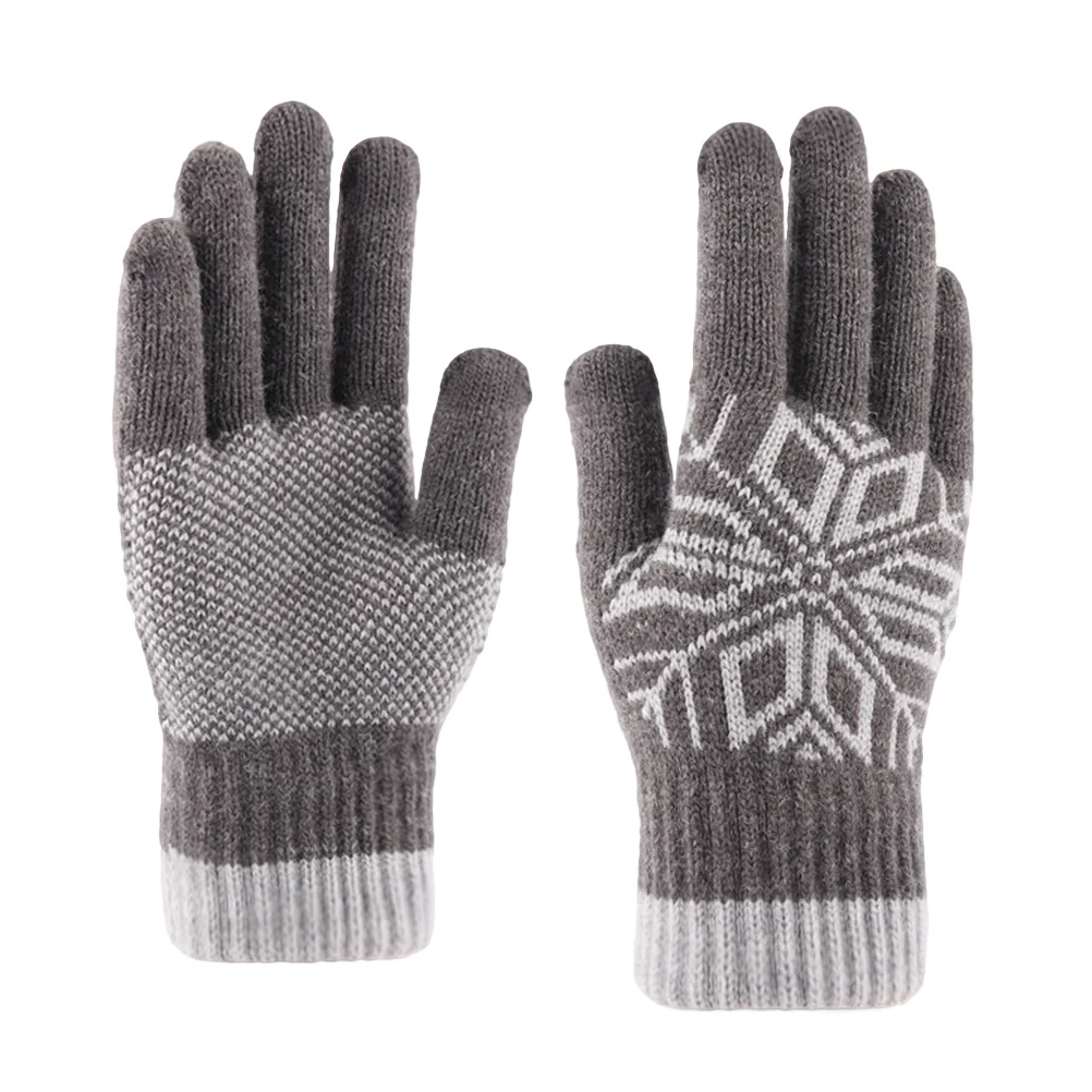 

1 Pair Thicken Screen Touch Gloves Knitted Warm Gloves Windproof Winter Gloves for Outdoor Men (Grey)
