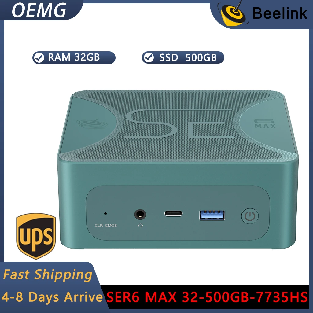 Beelink SER6 Max Mini PC, AMD Ryzen 7 7735HS (8C/16T, Up to 4.75GHz), 32G  DDR5 500GB PCIe4.0 SSD, Radeon 680M Mini Gaming PC Supports 4K@144Hz Quad  Output/HDMI2.1/USB-C/Dual USB4/WiFi6/BT5.2/2.5Gbps