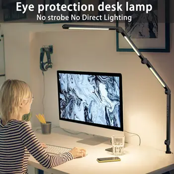 LED Desk Lamp with Clamp Flexible 4 sections Swing Arm Three light sources desk light, 4 Color Modes & 5 Brightness 2