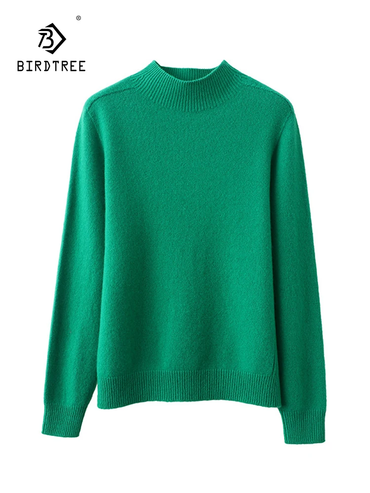 

Birdtree 100%Sheep Wool Base Seamless Integrated Minimalist Sweater Half High Neck Women's Autumn Winter Bottom Sweater T3D555QC
