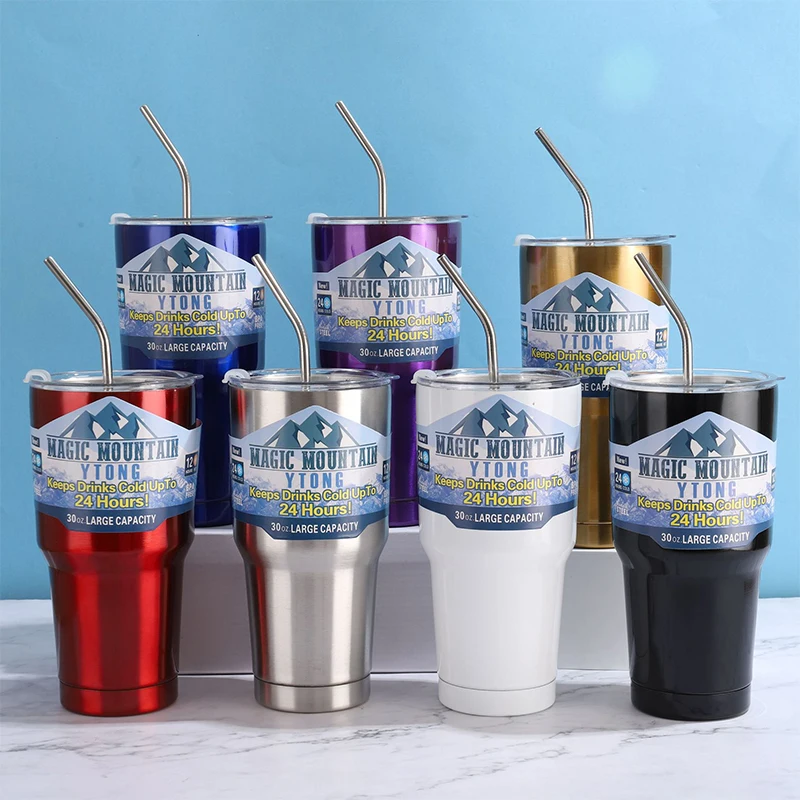 

Mountain Thermos Cup Coffee Mug Magic Stainless Steel Keeps Drink Cold Up to 24 Hour Vacuum Insulated Bottles with Straw