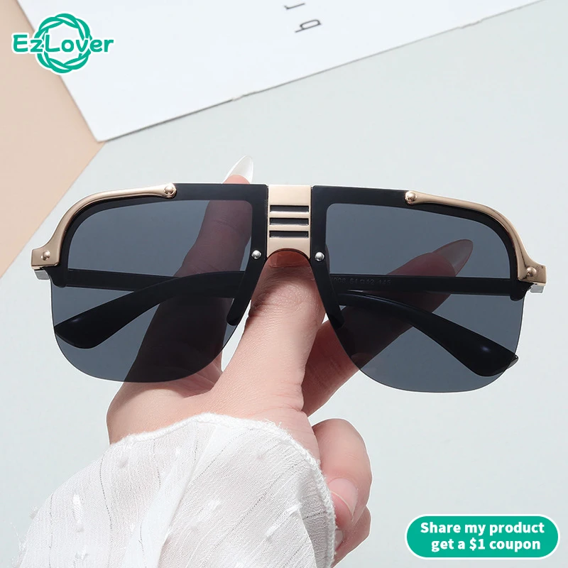 

New Luxury Brand Fashion 2022 Retro Male Sunglasses Half Frame Casual Men Sunglasses Uv400 Ins Popular