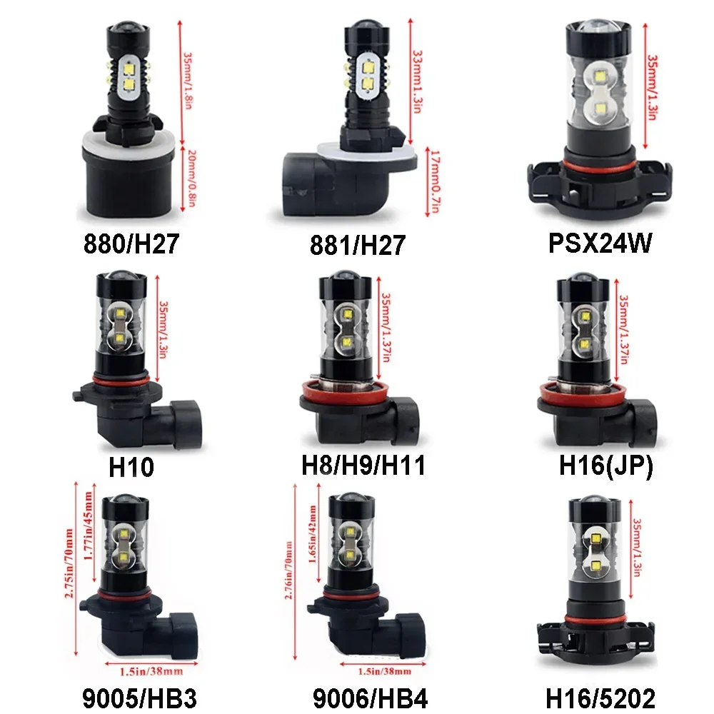 2x H8 H10 H11 Led HB4 9006 HB3 9005 Fog Lights Bulb 10SMD 50W 1200LM 6000K White Car Driving Running Lamp H4 H7 H16 LED Light 4