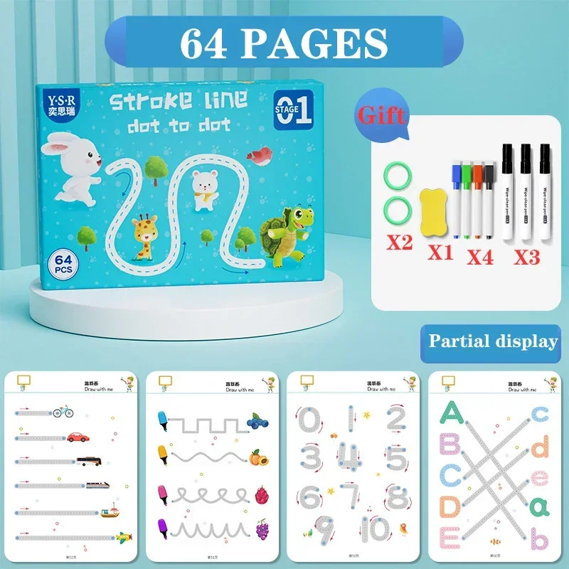 thumbnail image 1 of Cuaderno de ejercicios de seguimiento mágico reutilizable, cuaderno de práctica mágica, libro de entrenamiento de control, material de papelería educativo de dibujo Montessori para niños, 1 of 5